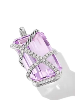 Cable Wrap Amulet In Sterling Silver With Lavender Amethyst And Diamonds, 31mm