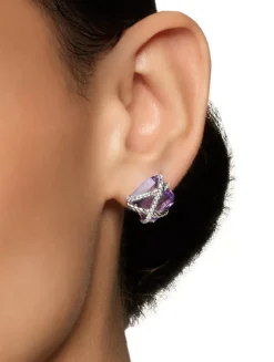 Cable Wrap Stud Earrings In Sterling Silver With Lavender Amethyst And Diamonds, 12mm