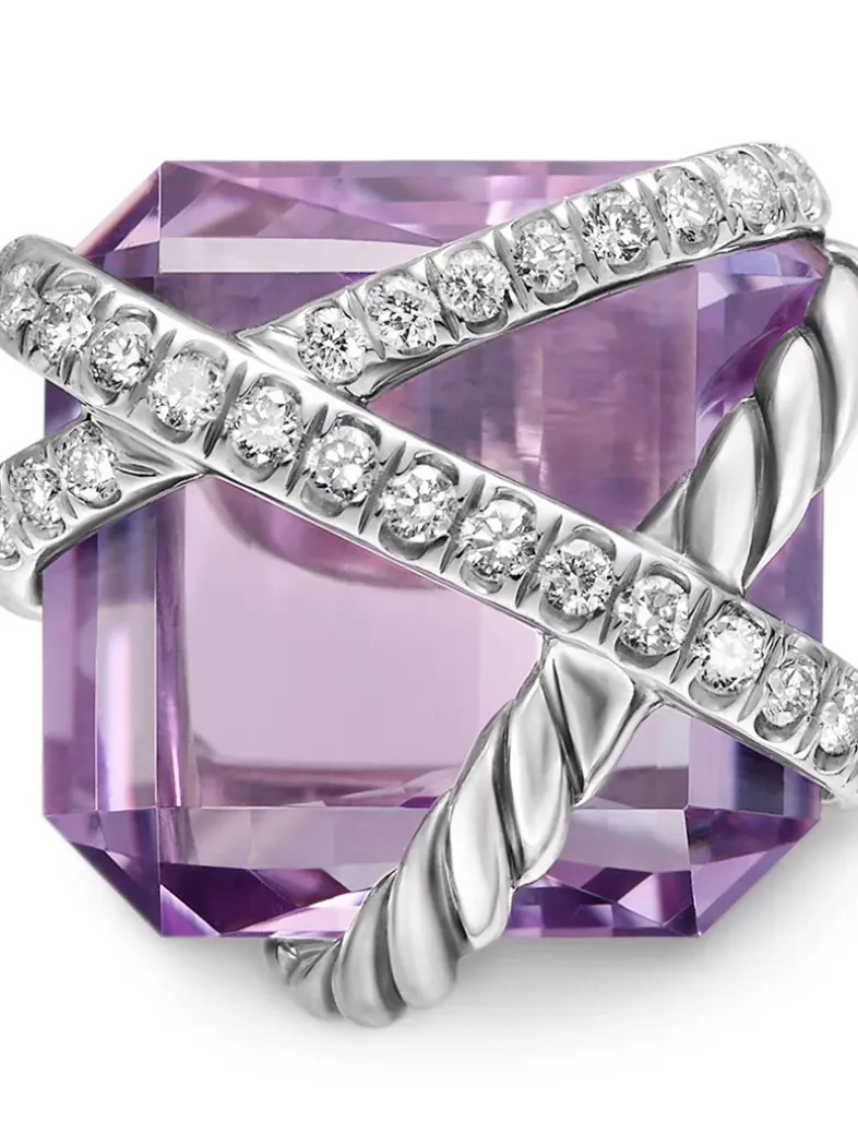 Cable Wrap Stud Earrings In Sterling Silver With Lavender Amethyst And Diamonds, 12mm