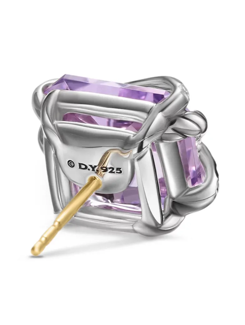 Cable Wrap Stud Earrings In Sterling Silver With Lavender Amethyst And Diamonds, 12mm