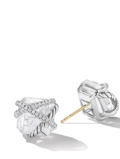 Cable Wrap Stud Earrings In Sterling Silver With Lavender Amethyst And Diamonds, 12mm