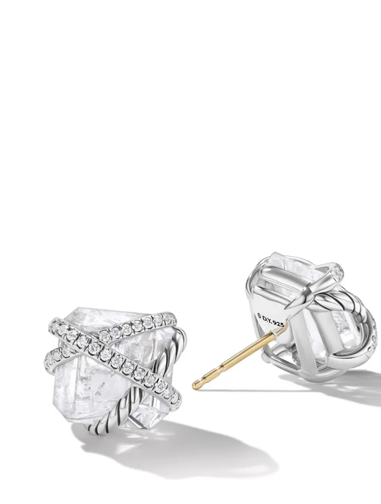 Cable Wrap Stud Earrings In Sterling Silver With Lavender Amethyst And Diamonds, 12mm