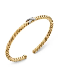 Cablespira® X Station Bracelet In 18k Yellow Gold With Pavé Diamonds