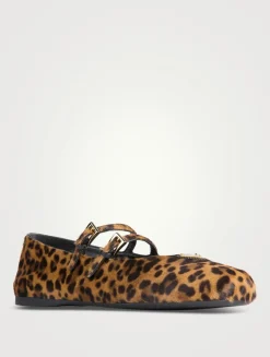 Calf Hair Mary Jane Ballet Flats In Leopard Print