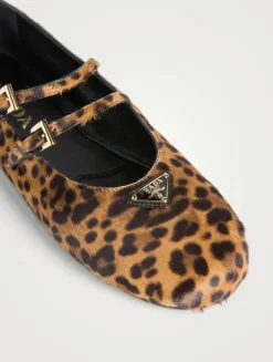 Calf Hair Mary Jane Ballet Flats In Leopard Print