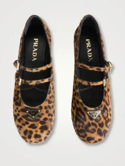Calf Hair Mary Jane Ballet Flats In Leopard Print