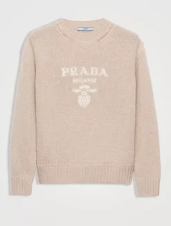 Cashmere And Wool Prada Logo Crew-neck Sweater