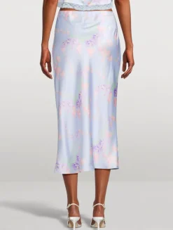 Castle Satin Slip Skirt In Floral Print