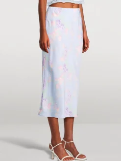 Castle Satin Slip Skirt In Floral Print
