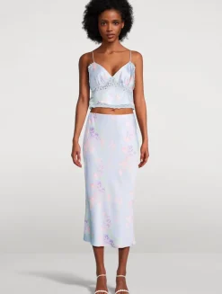 Castle Satin Slip Skirt In Floral Print