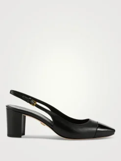 Cecile Leather Cap-Toe Slingback Pumps