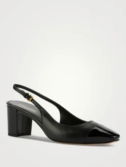 Cecile Leather Cap-Toe Slingback Pumps