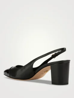 Cecile Leather Cap-Toe Slingback Pumps