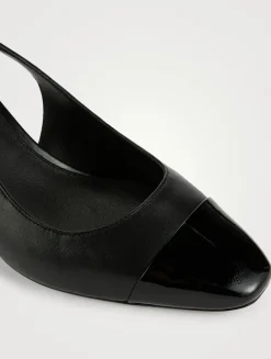 Cecile Leather Cap-Toe Slingback Pumps