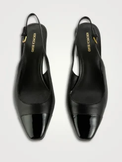 Cecile Leather Cap-Toe Slingback Pumps