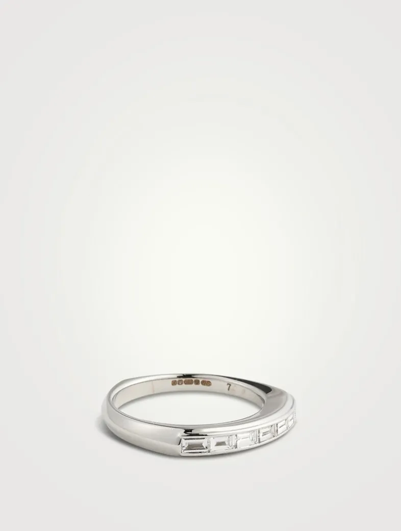 CH2 18K White Gold Baguette Stack Ring With Diamonds