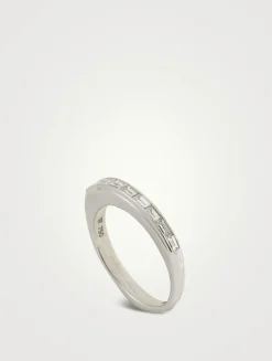 CH2 18K White Gold Baguette Stack Ring With Diamonds