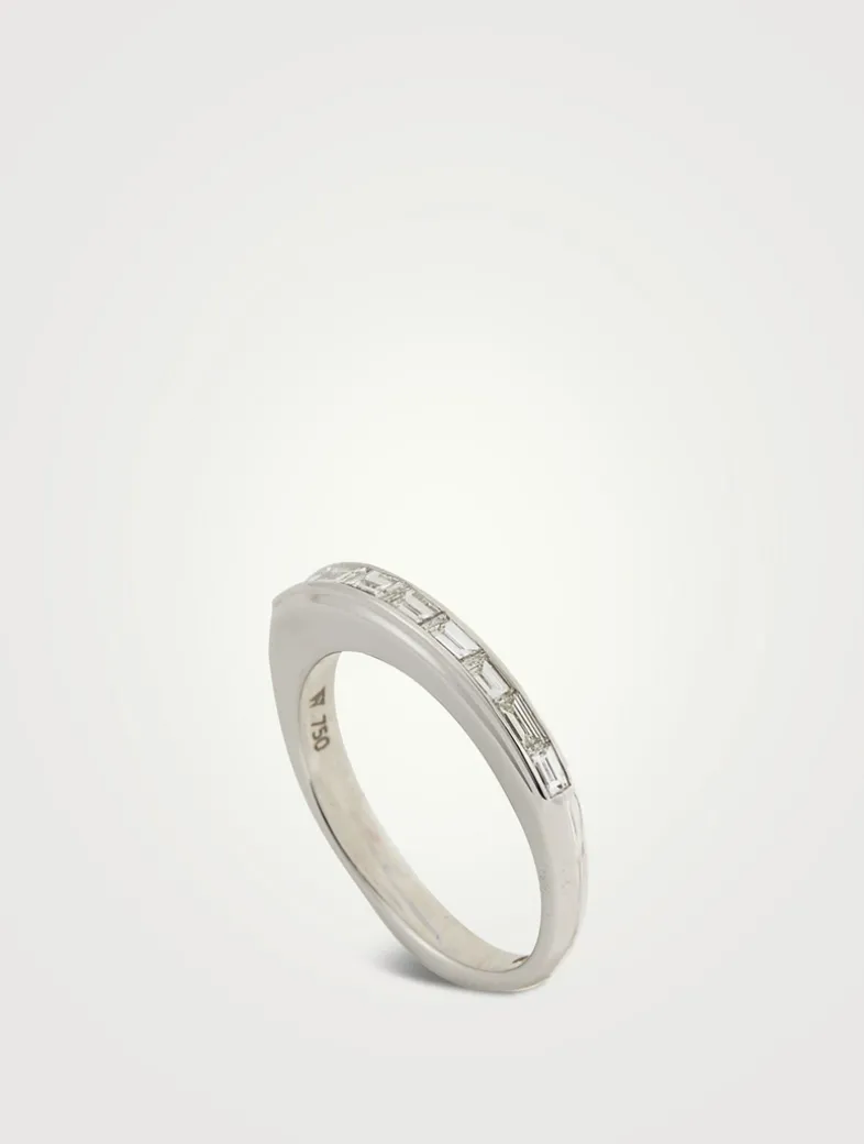 CH2 18K White Gold Baguette Stack Ring With Diamonds