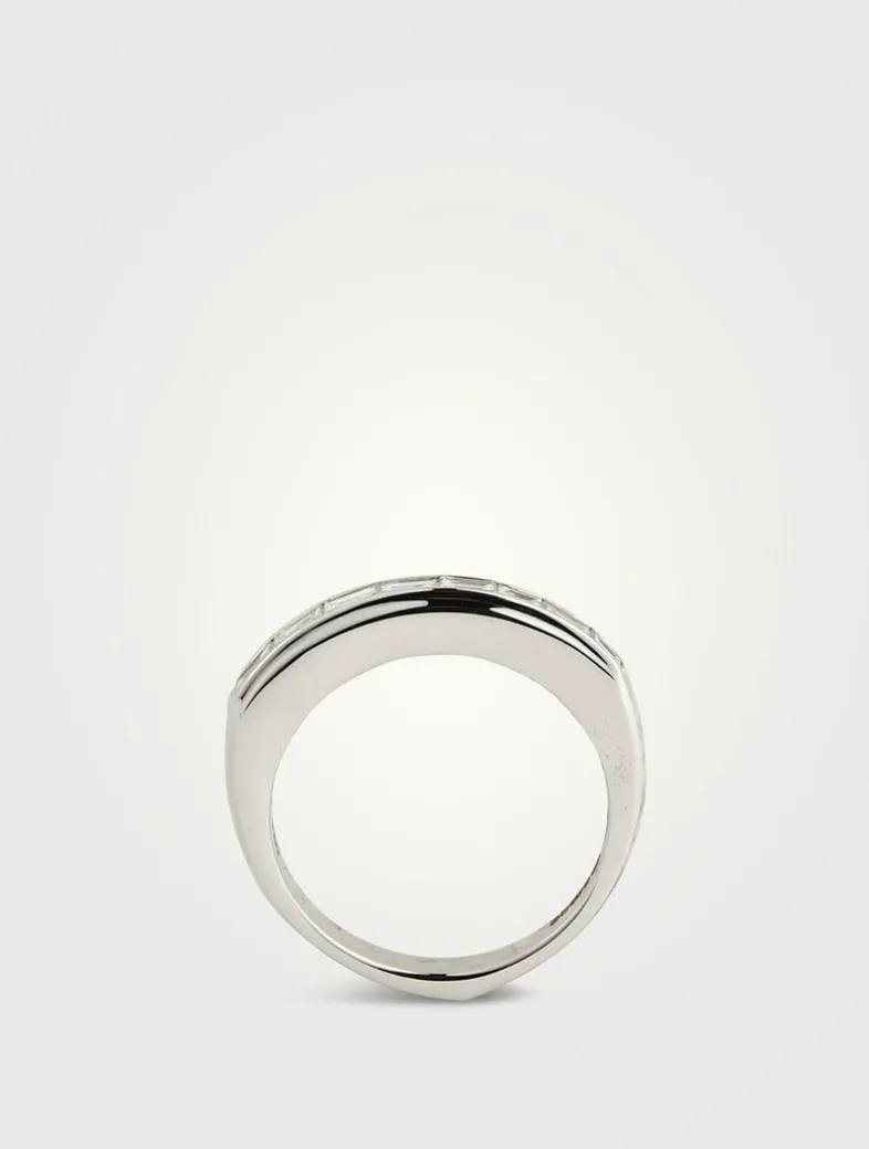CH2 18K White Gold Baguette Stack Ring With Diamonds