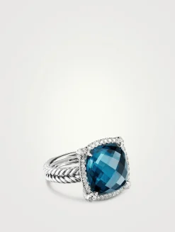 Chatelaine® Pavé Bezel Ring In Sterling Silver With Hampton Blue Topaz And Diamonds