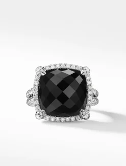 Chatelaine® Pavé Bezel Ring In Sterling Silver With Black Onyx And Diamonds