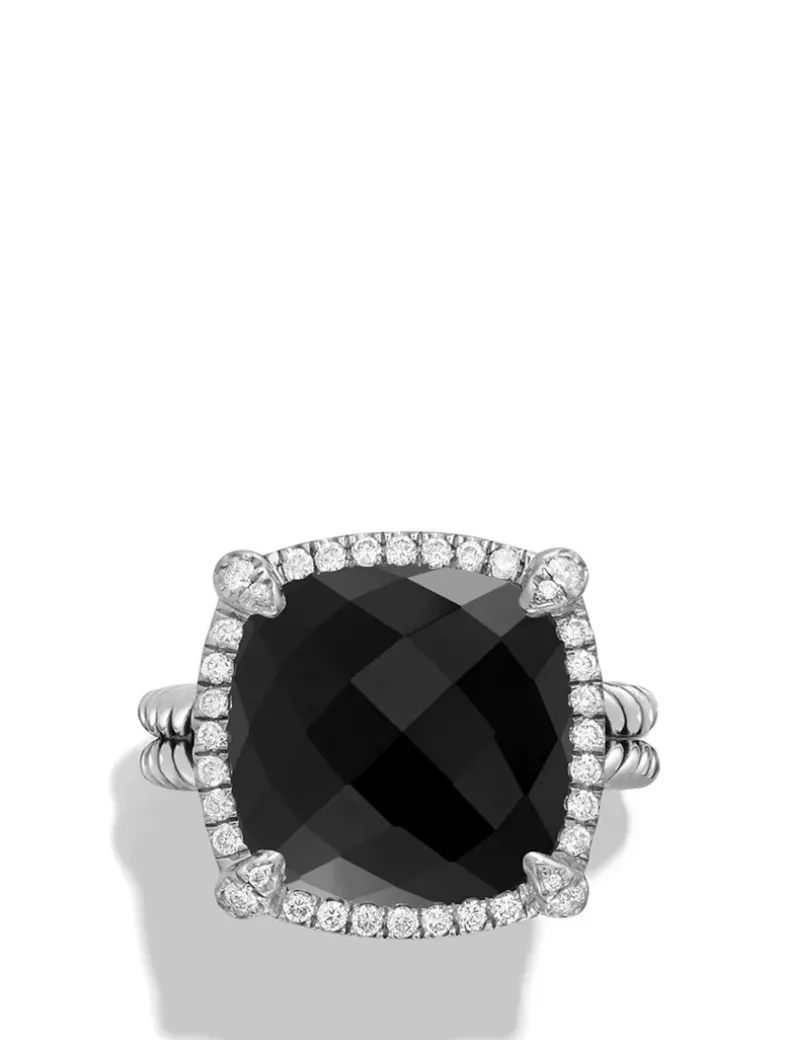 Chatelaine® Pavé Bezel Ring In Sterling Silver With Black Onyx And Diamonds