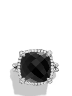 Chatelaine® Pavé Bezel Ring In Sterling Silver With Black Onyx And Diamonds