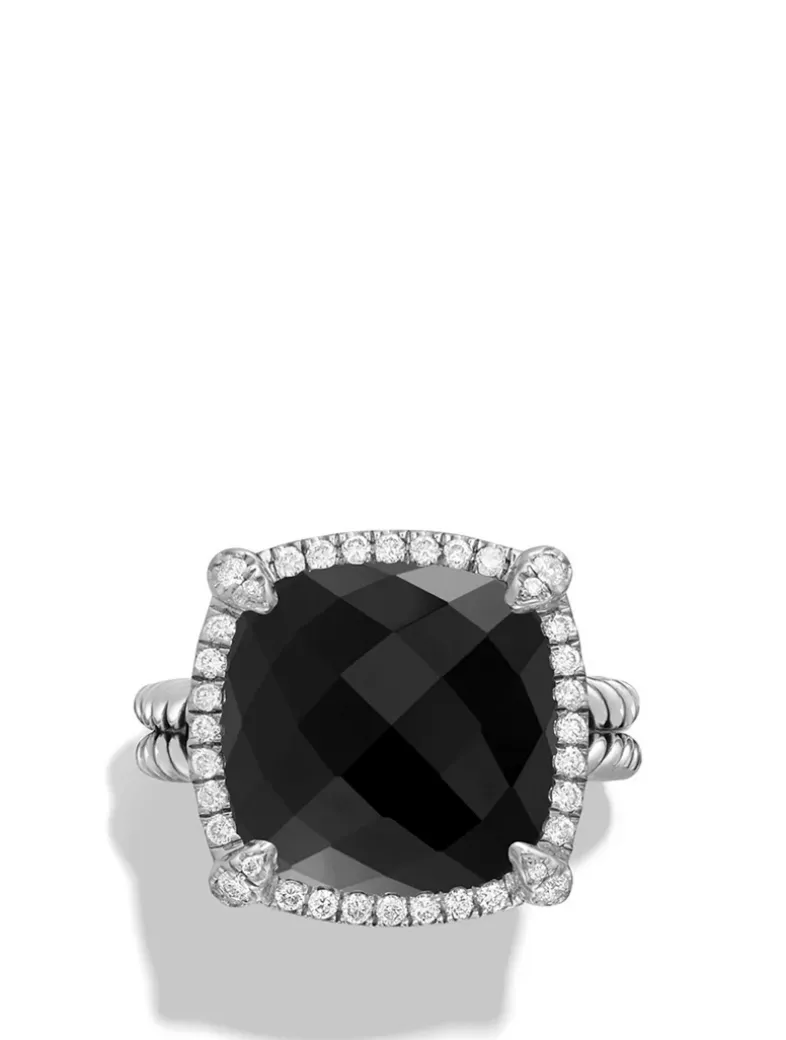 Chatelaine® Pavé Bezel Ring In Sterling Silver With Black Onyx And Diamonds