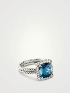 Chatelaine® Pavé Bezel Ring In Sterling Silver With Hampton Blue Topaz And Diamonds