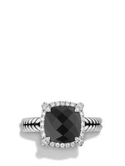 Chatelaine® Pavé Bezel Ring In Sterling Silver With Black Onyx And Diamonds