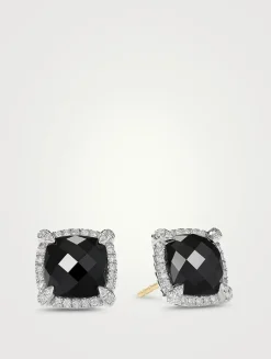 Chatelaine® Pavé Bezel Stud Earrings In Sterling Silver With Black Onyx And Diamonds