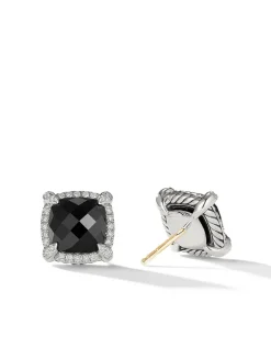 Chatelaine® Pavé Bezel Stud Earrings In Sterling Silver With Black Onyx And Diamonds