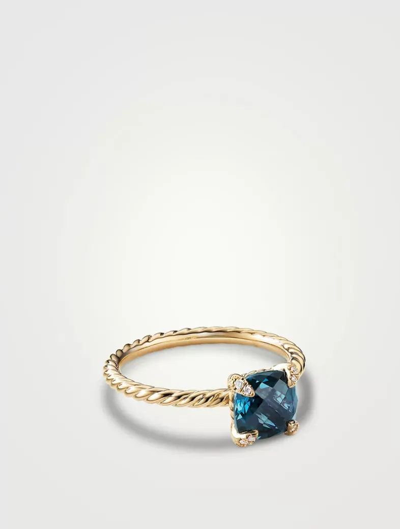 Chatelaine® Ring In 18k Yellow Gold With Hampton Blue Topaz And Pavé Diamonds
