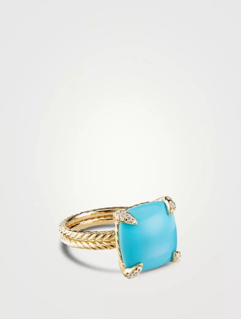 Chatelaine® Ring In 18k Yellow Gold With Turquoise And Pavé Diamonds