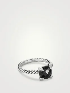 Chatelaine® Ring In Sterling Silver With Black Onyx And Pavé Diamonds