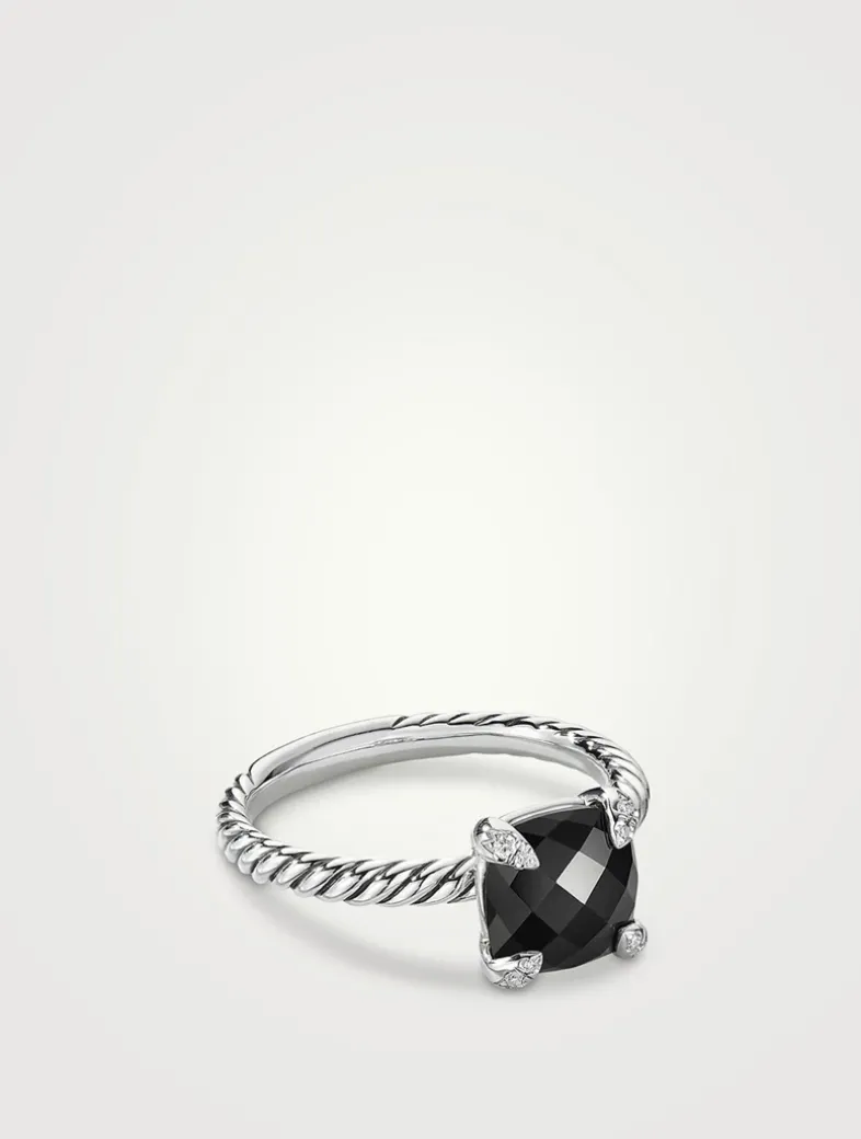 Chatelaine® Ring In Sterling Silver With Black Onyx And Pavé Diamonds