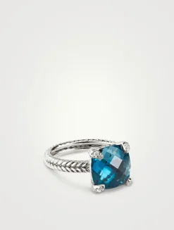 Chatelaine® Ring In Sterling Silver With Hampton Blue Topaz And Pavé Diamonds