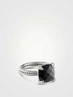 Chatelaine® Ring In Sterling Silver With Black Onyx And Pavé Diamonds