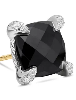 Chatelaine® Stud Earrings In Sterling Silver With Black Onyx And Diamonds, 9mm