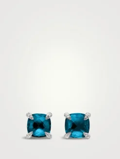 Chatelaine® Stud Earrings In Sterling Silver With Hampton Blue Topaz And Diamonds, 9mm