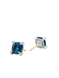 Chatelaine® Stud Earrings In Sterling Silver With Hampton Blue Topaz And Diamonds, 9mm