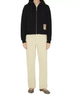 Check Label Cotton Zip Hoodie