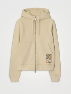 Check Label Cotton Zip Hoodie