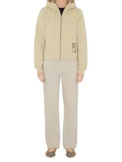 Check Label Cotton Zip Hoodie