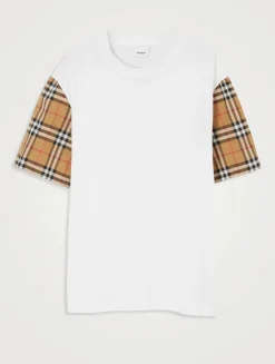 Check Sleeve Cotton T-shirt