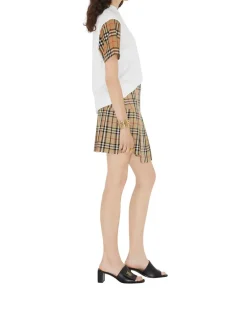 Check Sleeve Cotton T-shirt