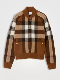 Check Wool Cashmere Bomber Jacket