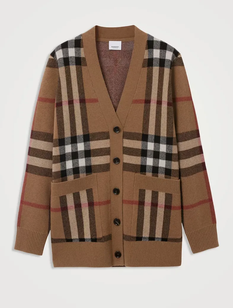 Check Wool Cashmere Cardigan