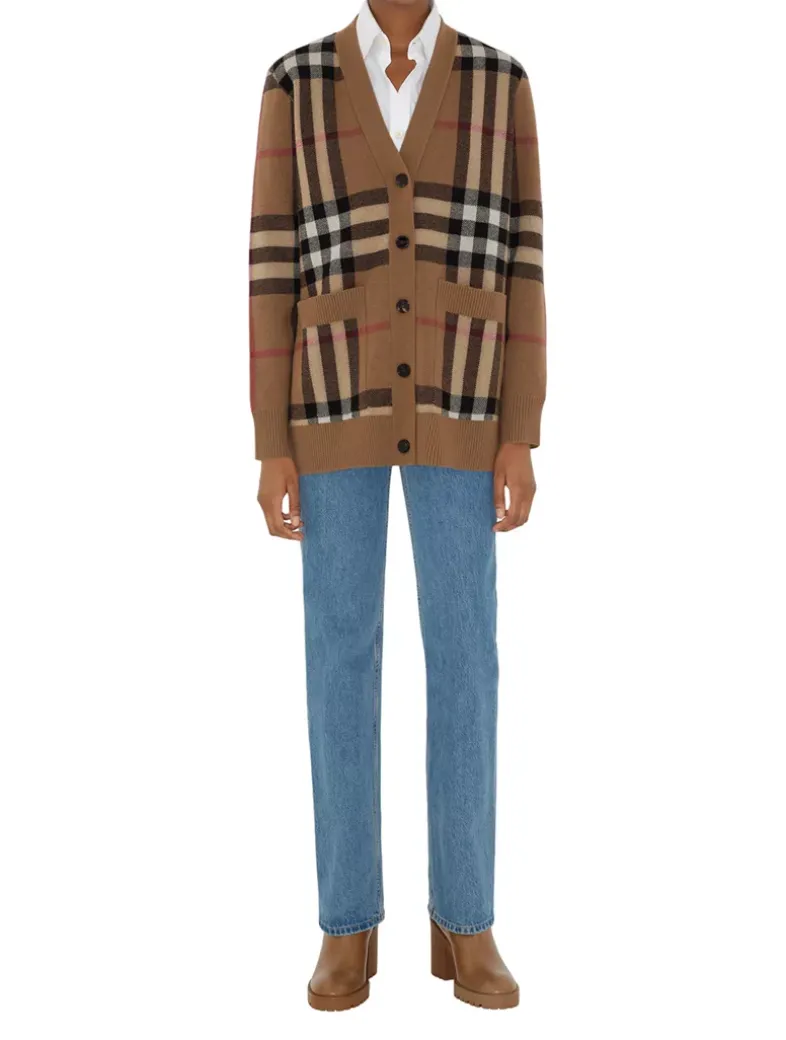 Check Wool Cashmere Cardigan