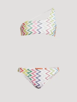 Chevron Lamé One-Shoulder Bikini Set